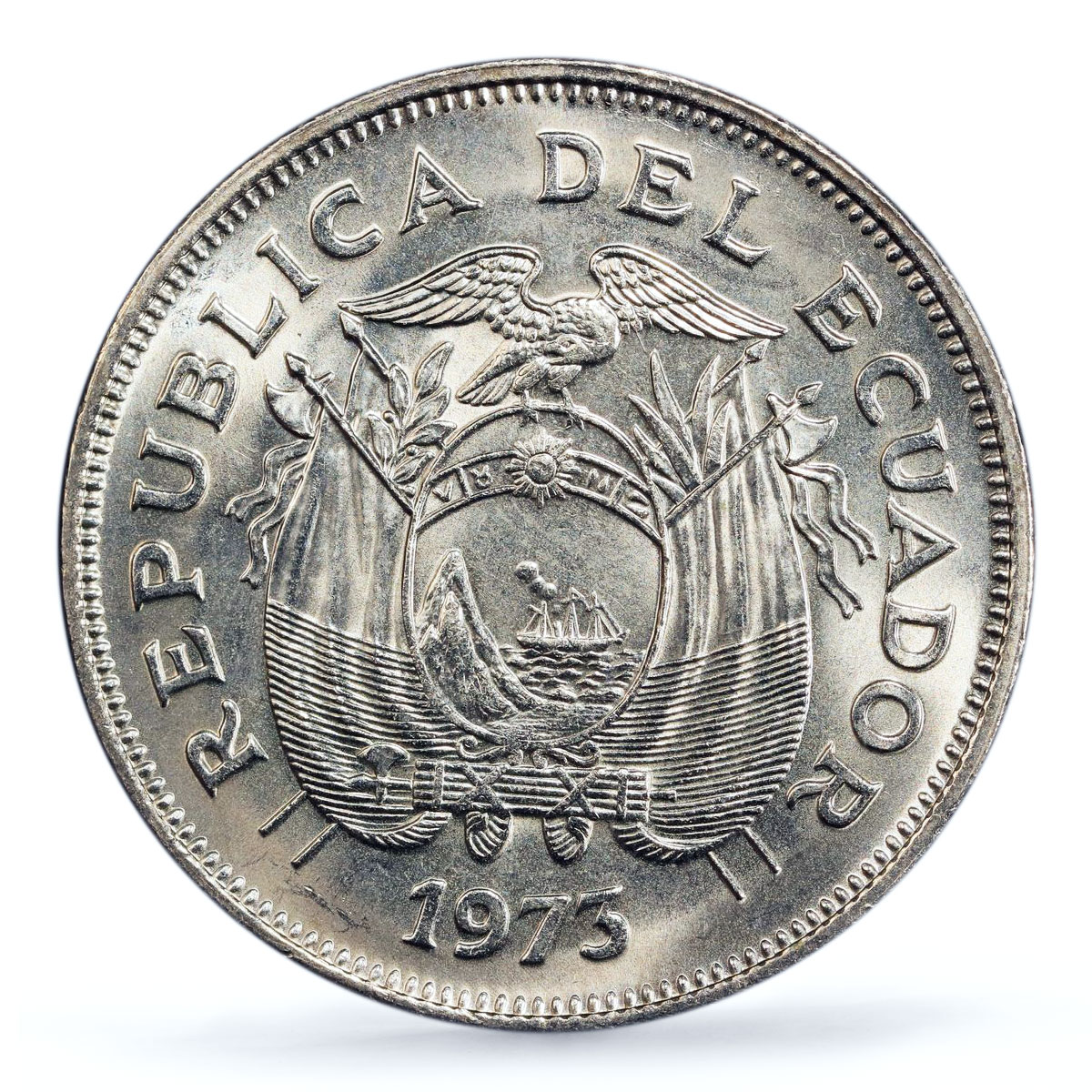 Ecuador 2 sucre Non Circulating Destroyed Mintage KM-82 MS67 PCGS CuNi coin 1973
