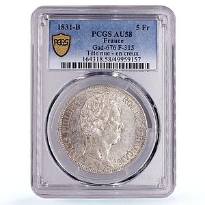 France 5 francs Louis Philippe Coinage Rouen Mint AU58 PCGS silver coin 1831