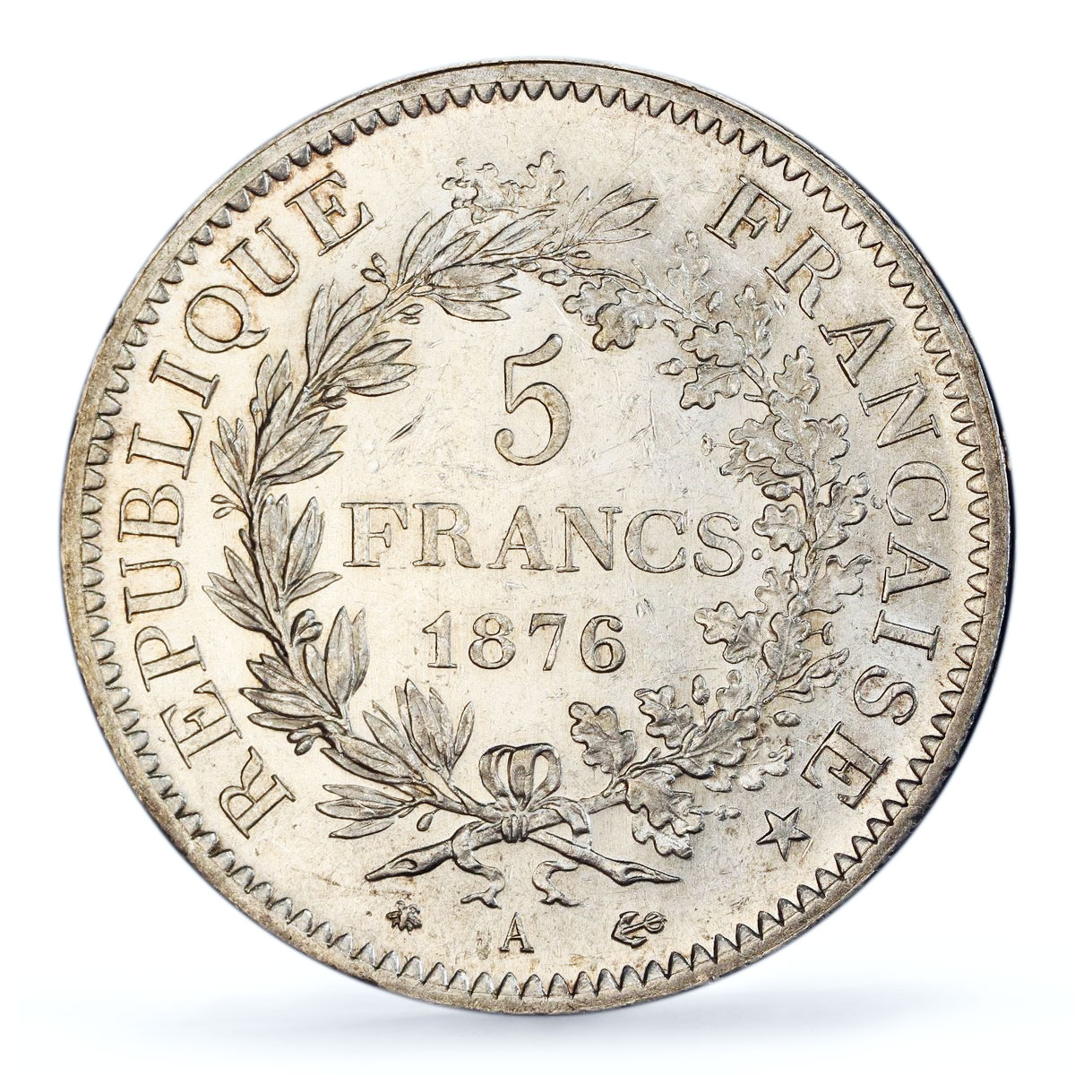 France 5 francs Liberty Equality Fraternity Hercules MS61 PCGS silver coin 1876