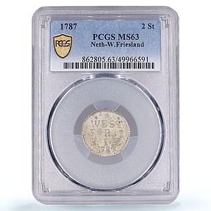 Netherlands W. Friesland 2 stuiver Province KM-106.1 MS63 PCGS silver coin 1787