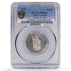 Netherlands Utrecht 1/4 gulden Armed Female KM-113 MS64 PCGS silver coin 1759