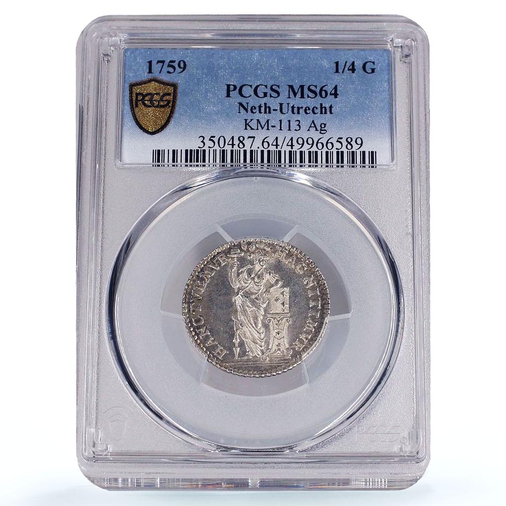 Netherlands Utrecht 1/4 gulden Armed Female KM-113 MS64 PCGS silver coin 1759