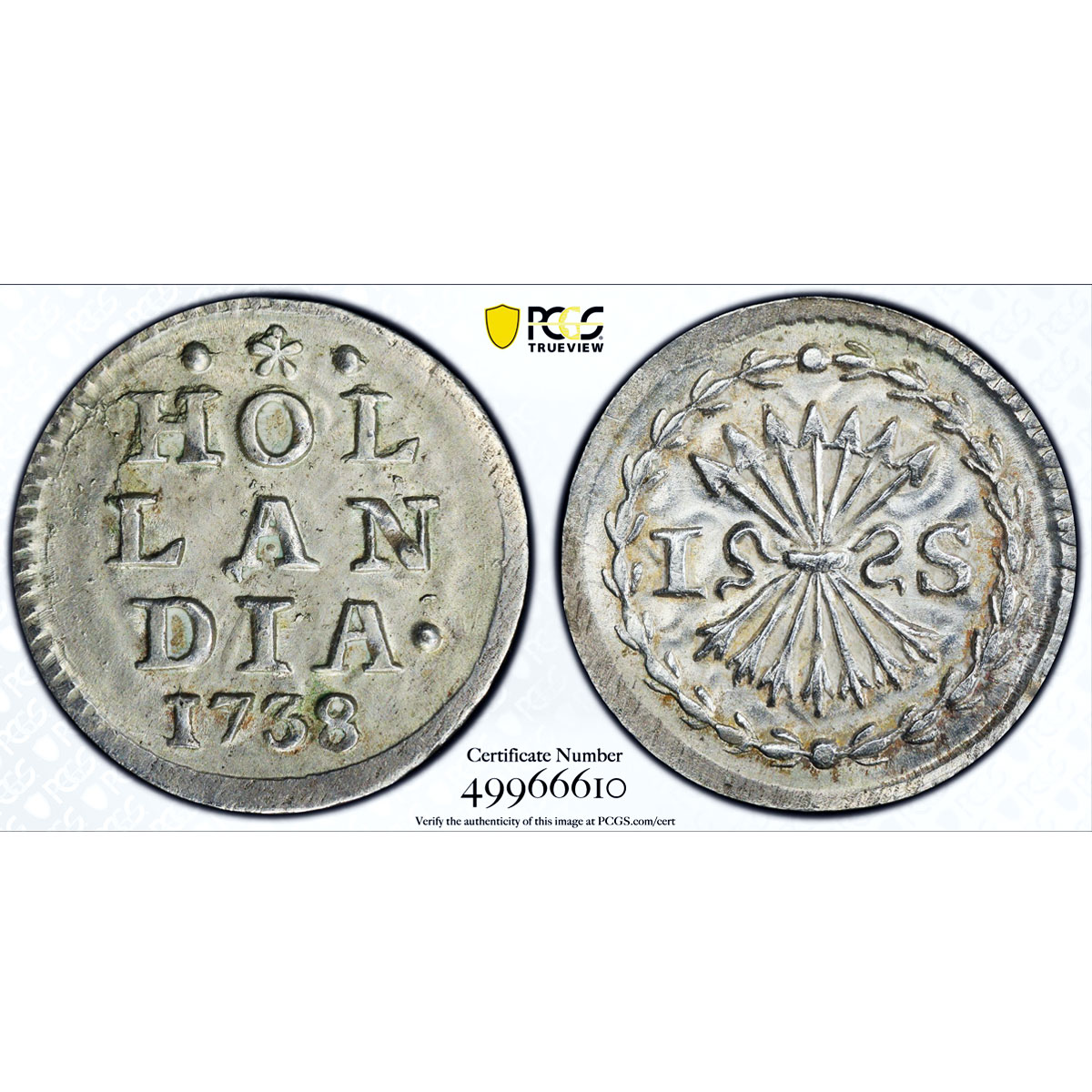 Netherlands Holland 1 stuiver Bezemstuiver KM-91 MS64 PCGS silver coin 1738