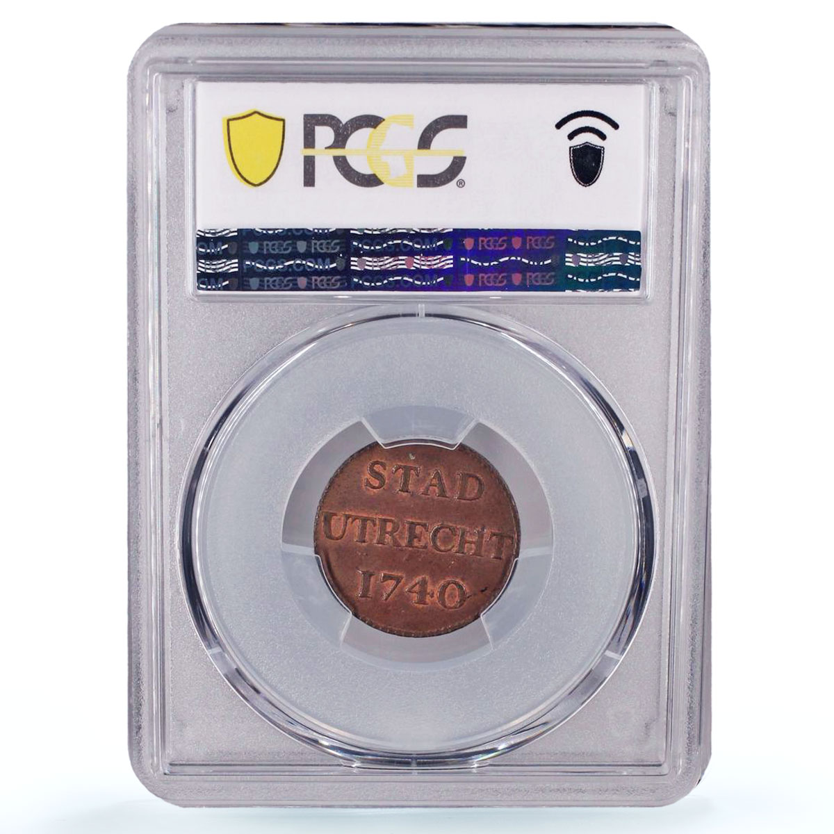 Netherlands Utrecht 1 duit Two Lions Arms KM-91 MS64 PCGS copper coin 1740