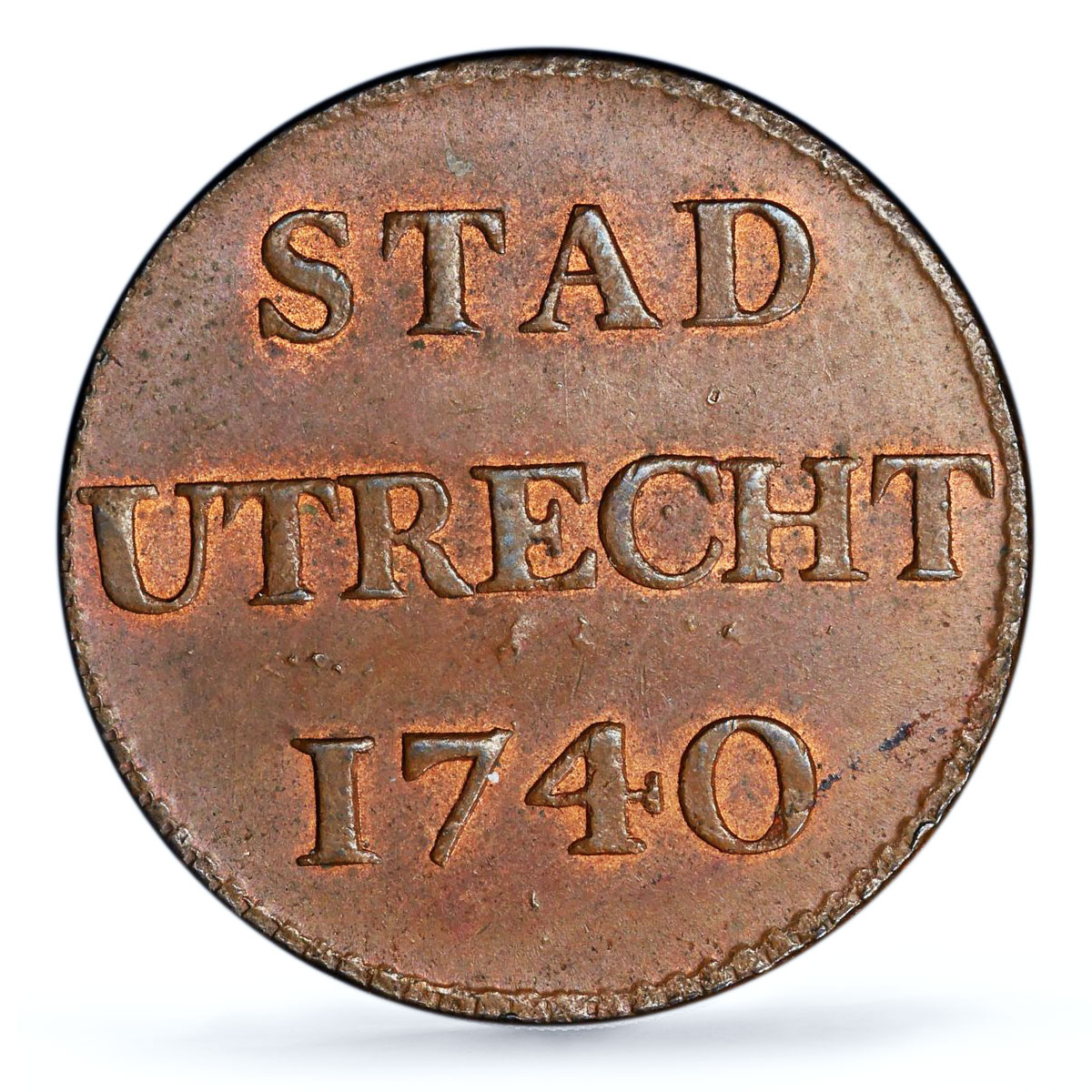Netherlands Utrecht 1 duit Two Lions Arms KM-91 MS64 PCGS copper coin 1740