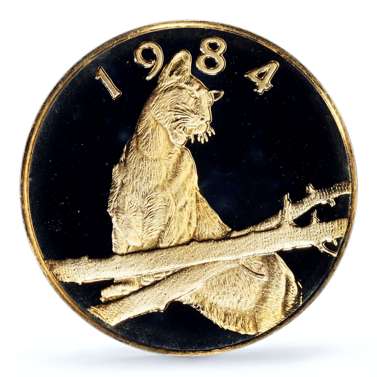 Panama 20 balboas Conservation Wildlife Puma Cat Fauna PR69 PCGS gold coin 1984
