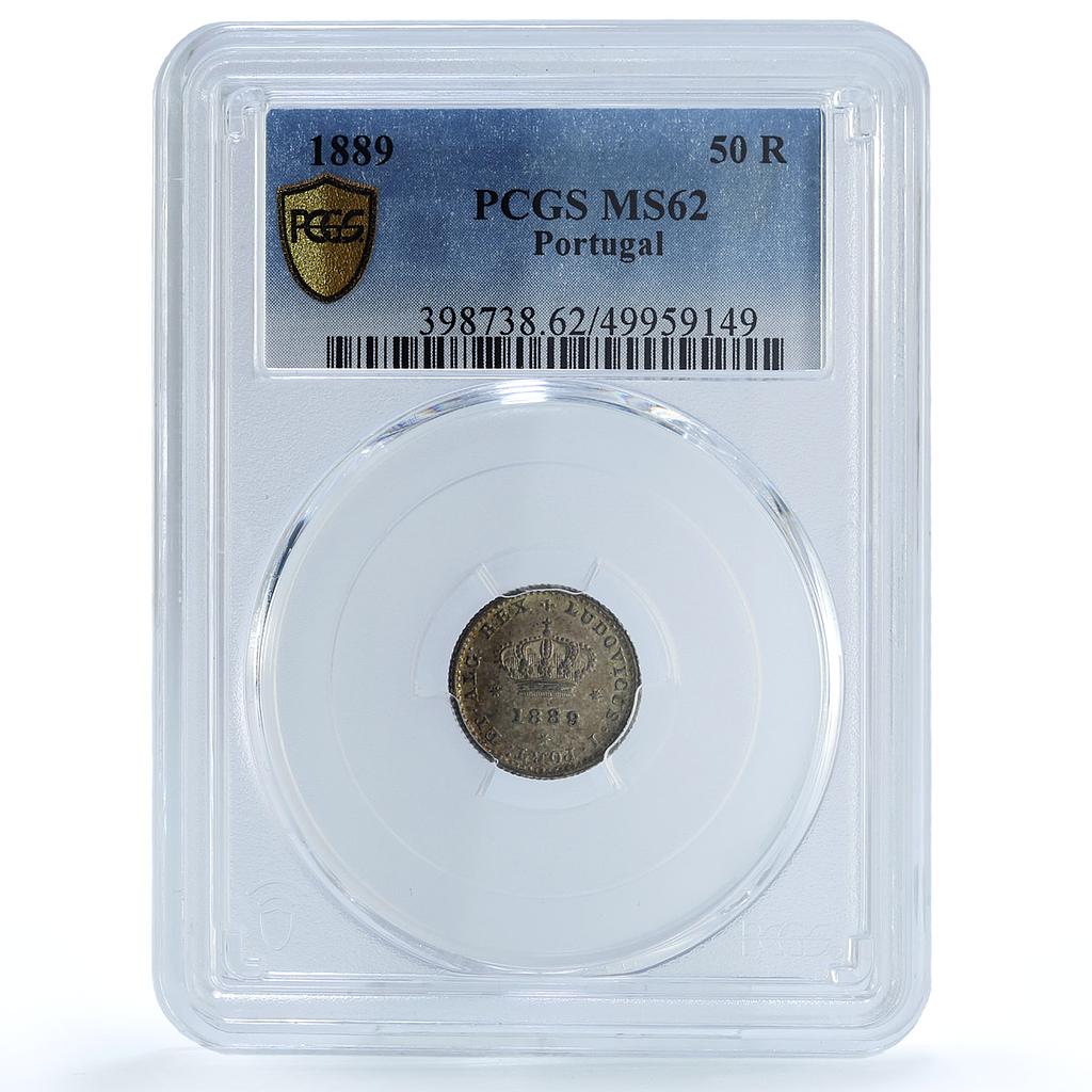 Portugal 50 reis King Luiz Luis I Coinage KM-506.1 MS62 PCGS silver coin 1889 Portugal 50 reis King Luiz Luis I Coinage KM-506.1 MS62 PCGS silver coin 1889