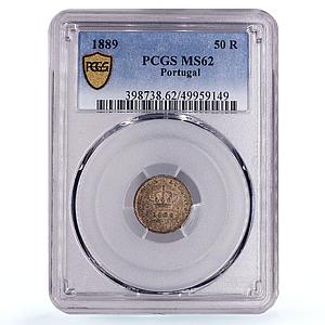 Portugal 50 reis King Luiz Luis I Coinage KM-506.1 MS62 PCGS silver coin 1889