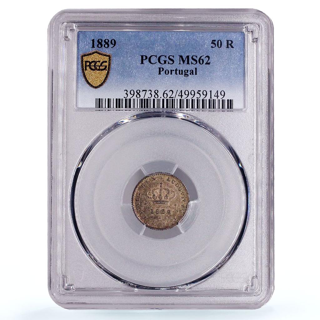 Portugal 50 reis King Luiz Luis I Coinage KM-506.1 MS62 PCGS silver coin 1889