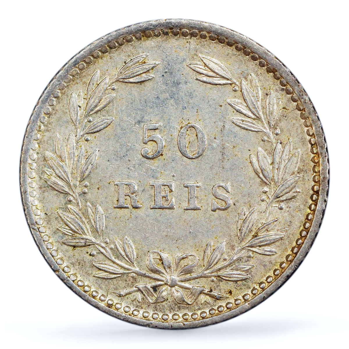 Portugal 50 reis King Luiz Luis I Coinage KM-506.1 MS62 PCGS silver coin 1889
