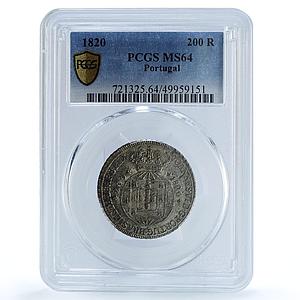 Portugal 200 reis King John Joao I Coinage KM-357 MS64 silver coin 1820