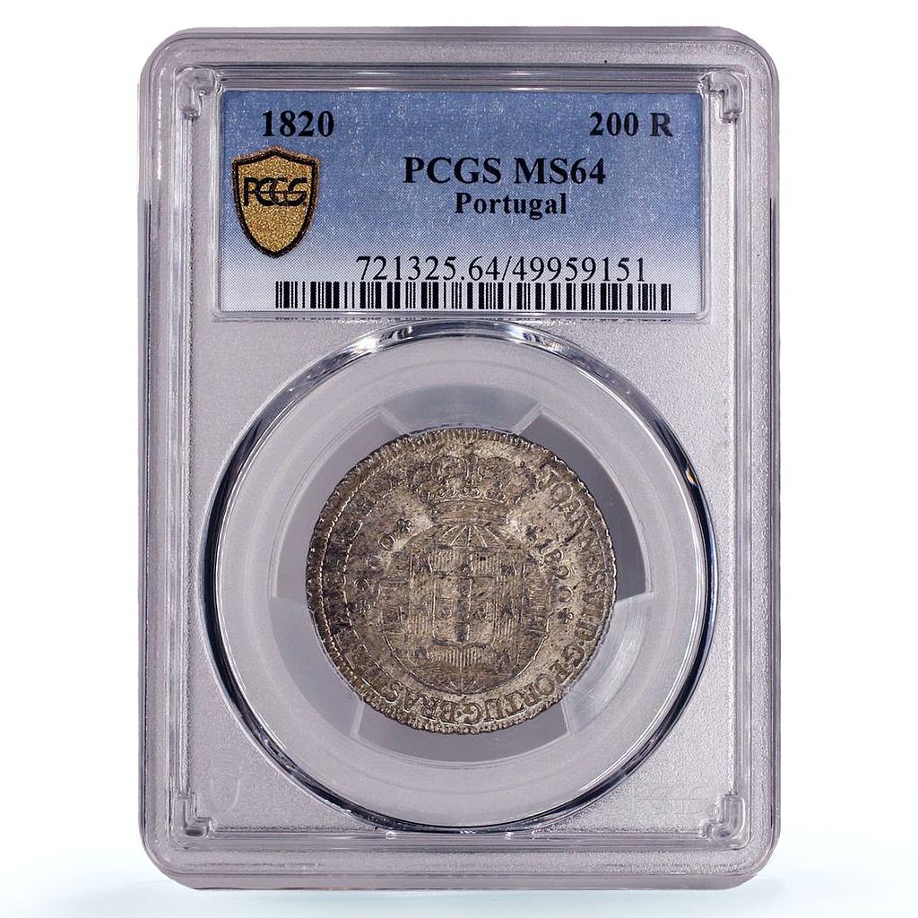 Portugal 200 reis King John Joao I Coinage KM-357 MS64 silver coin 1820