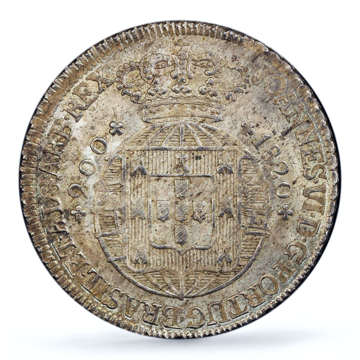 Portugal 200 reis King John Joao I Coinage KM-357 MS64 silver coin 1820