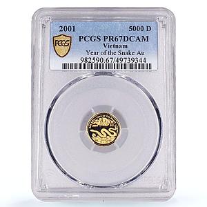 Vietnam 5000 dong Lunar Calendar Year of the Snake PR67 PCGS gold coin 2001