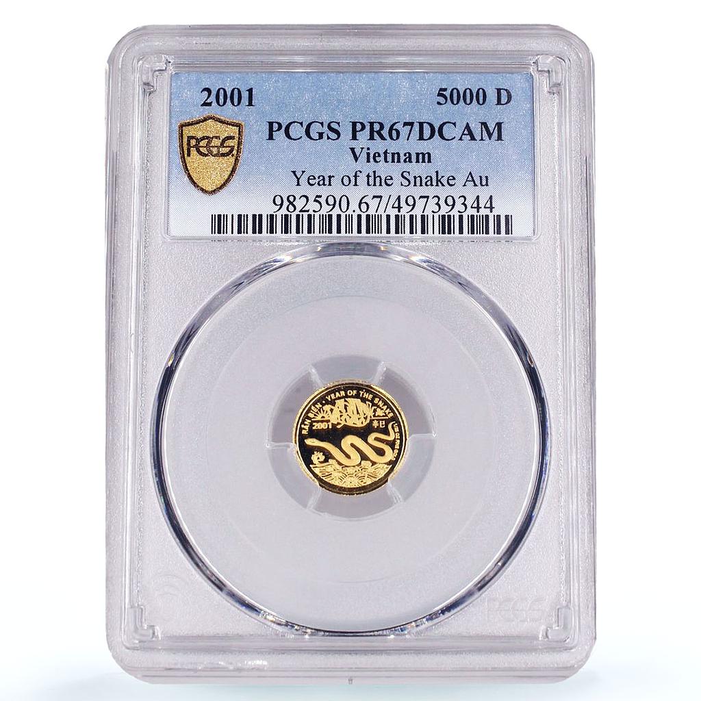 Vietnam 5000 dong Lunar Calendar Year of the Snake PR67 PCGS gold coin 2001