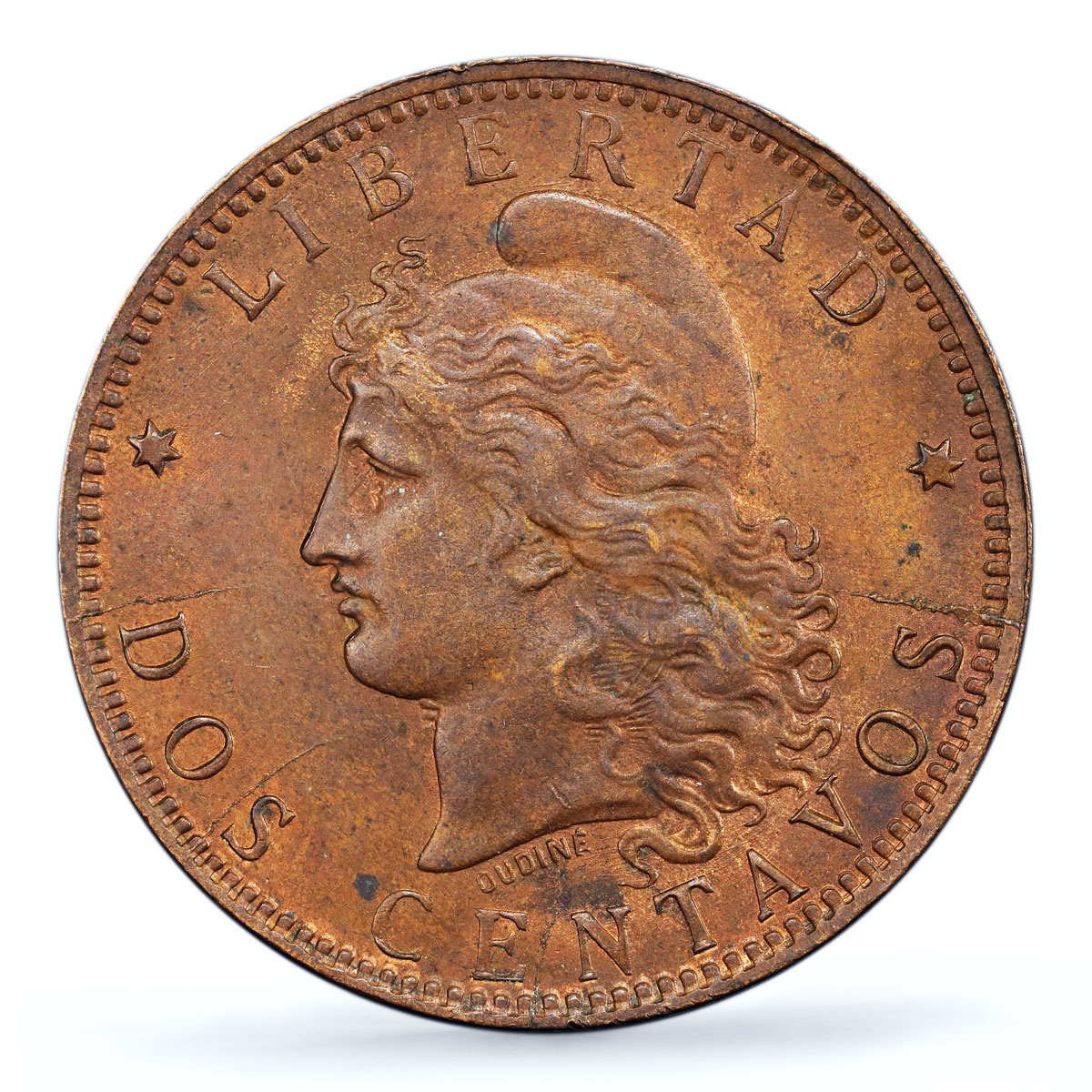 Argentina 2 centavos Republic Coinage Libertad KM-33 MS63 PCGS bronze coin 1893