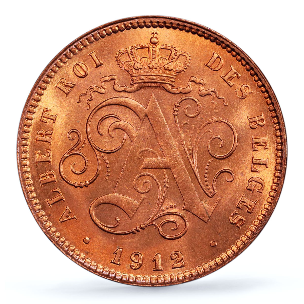 Belgium 2 cents Albert I Coinage Lion Arms French Legend MS64 PCGS Cu coin 1912
