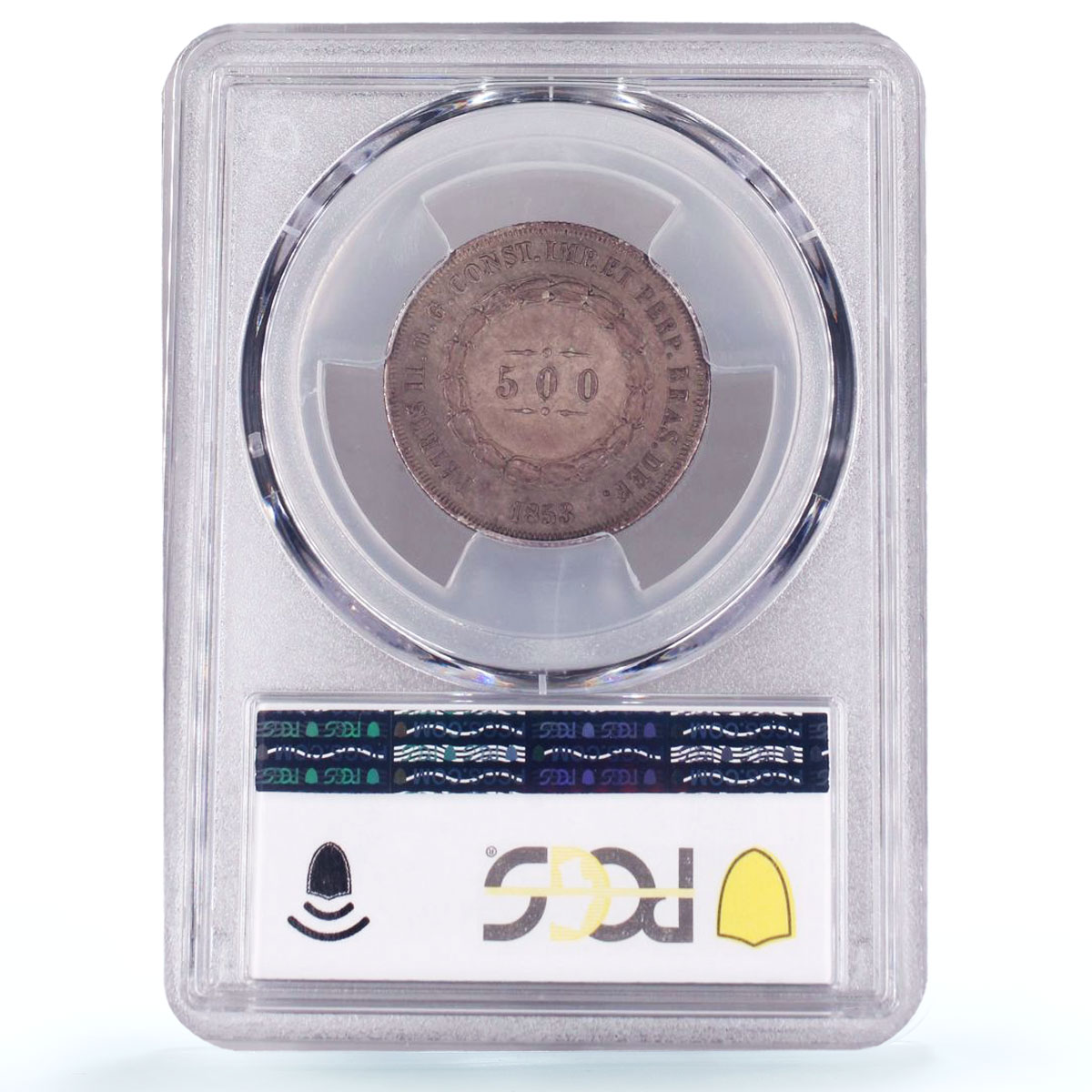 Brazil 500 reis King Pedro II Coinage KM-464 AU58 PCGS silver coin 1853