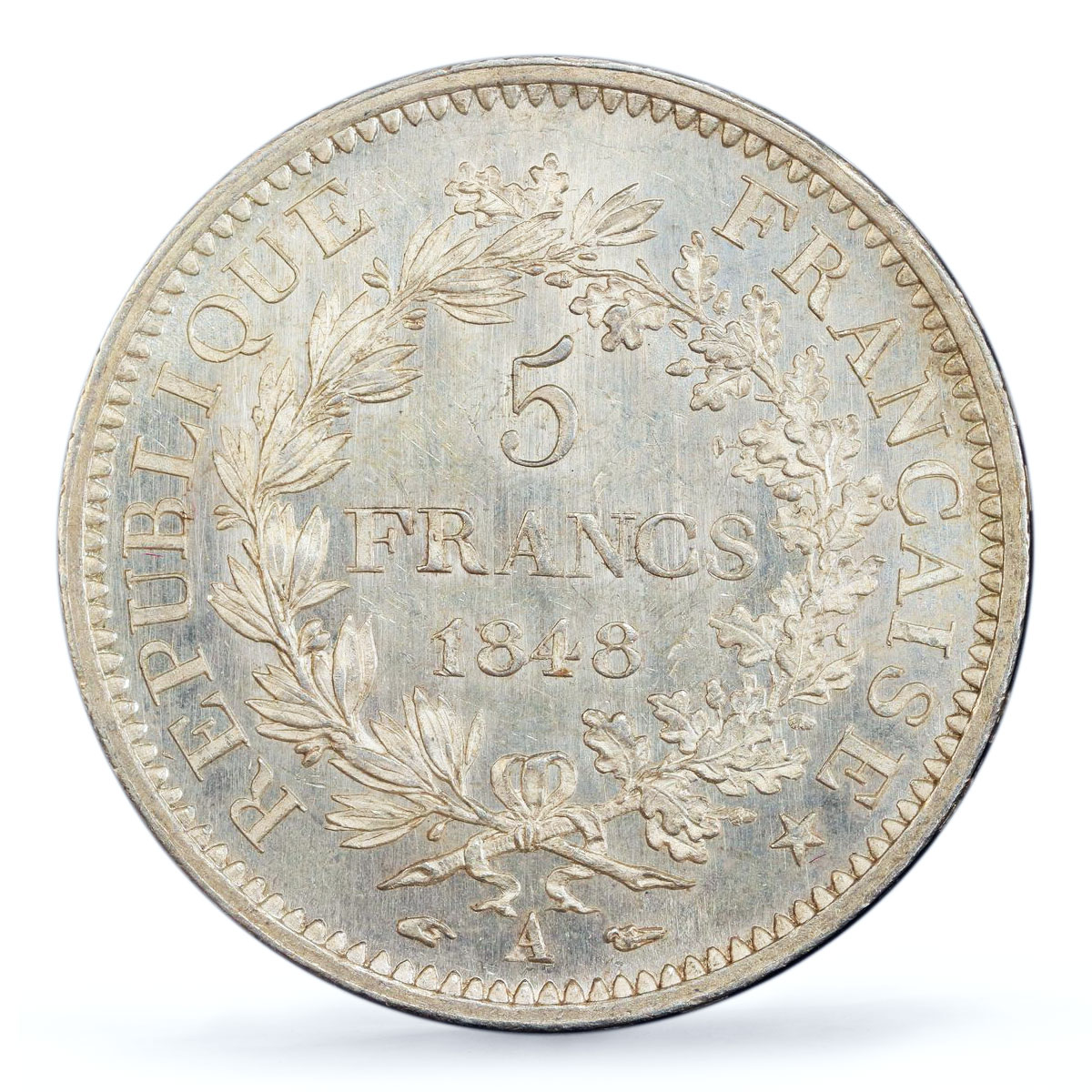 France 5 francs Liberty Equality Fraternity Hercules MS62 PCGS silver coin 1848