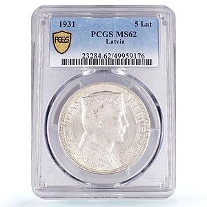 Latvia 5 lati Republic Coinage Maiden's Head KM-9 MS62 PCGS silver coin 1931