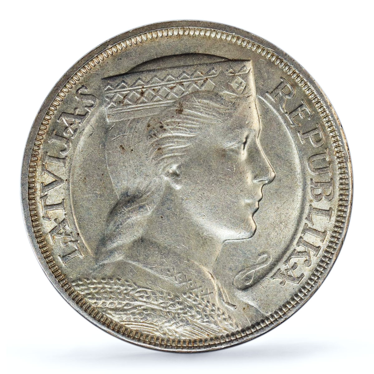 Latvia 5 lati Republic Coinage Maiden's Head KM-9 MS62 PCGS silver coin 1931