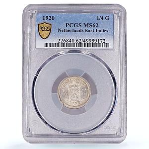 Netherlands East Indies 1/4 gulden Queen Wilhemina MS62 PCGS silver coin 1920
