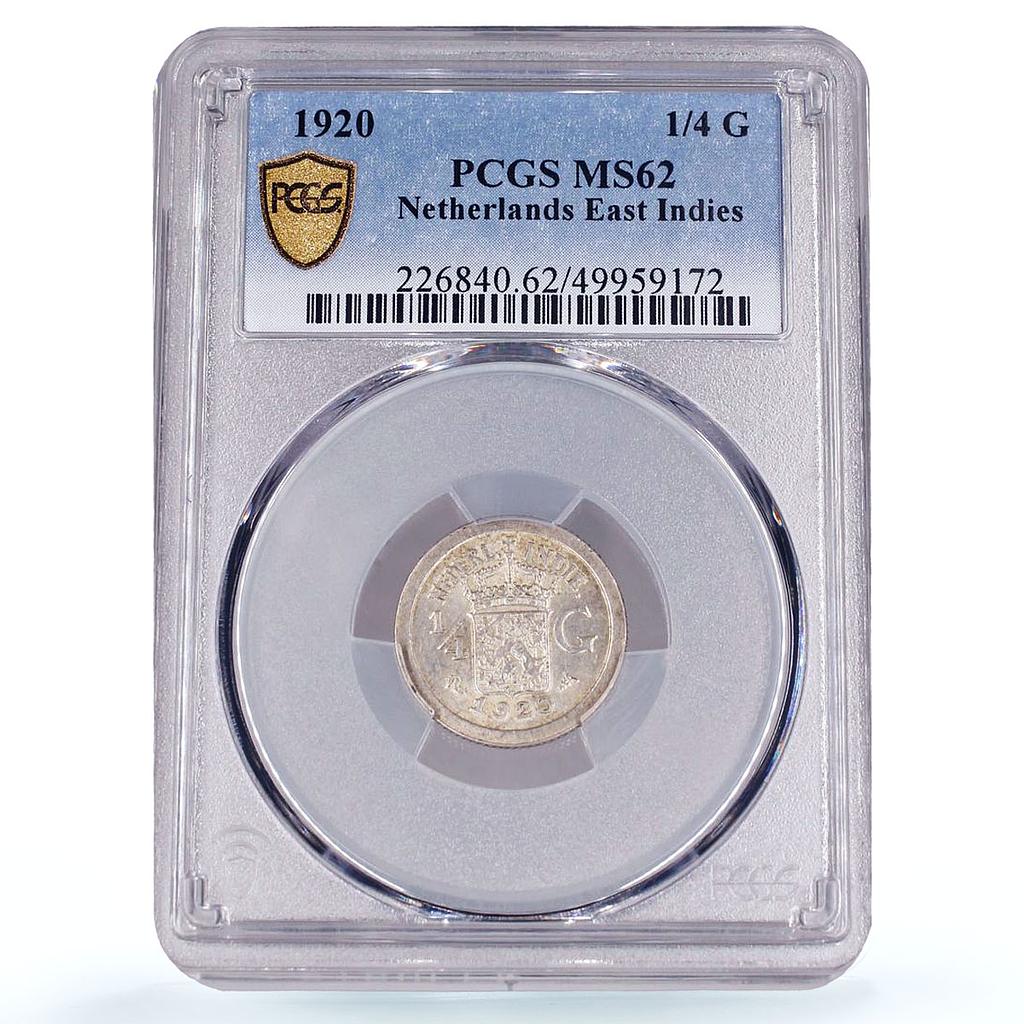Netherlands East Indies 1/4 gulden Queen Wilhemina MS62 PCGS silver coin 1920