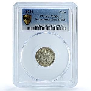 Netherlands East Indies 1/4 gulden Queen Wilhemina MS62 PCGS silver coin 1920