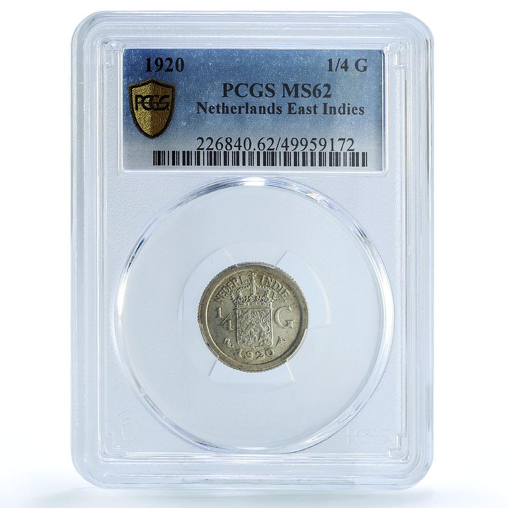 Netherlands East Indies 1/4 gulden Queen Wilhemina MS62 PCGS silver coin 1920