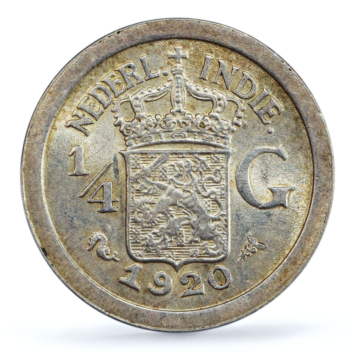 Netherlands East Indies 1/4 gulden Queen Wilhemina MS62 PCGS silver coin 1920