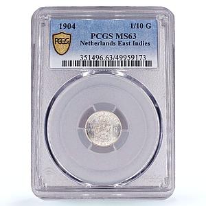 Netherlands East Indies 1/10 gulden Queen Wilhemina MS63 PCGS silver coin 1904