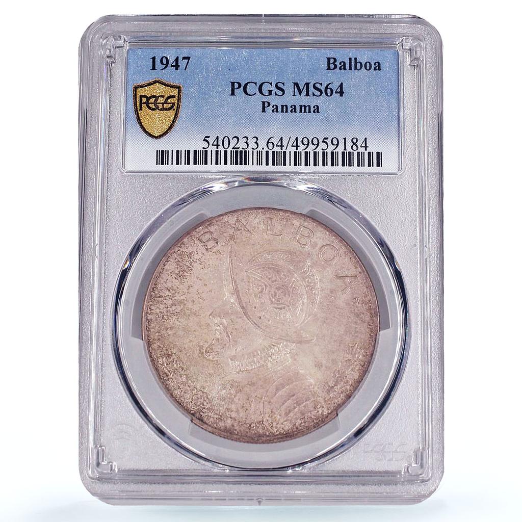 Panama 1 balboa Republic Coinage Vasco Nunez Balboa MS64 PCGS silver coin 1947