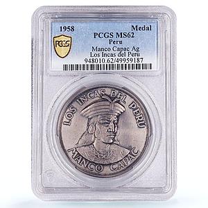 Peru Los Incas Manco Capac Indians Rulers MS62 PCGS silver medal coin 1958
