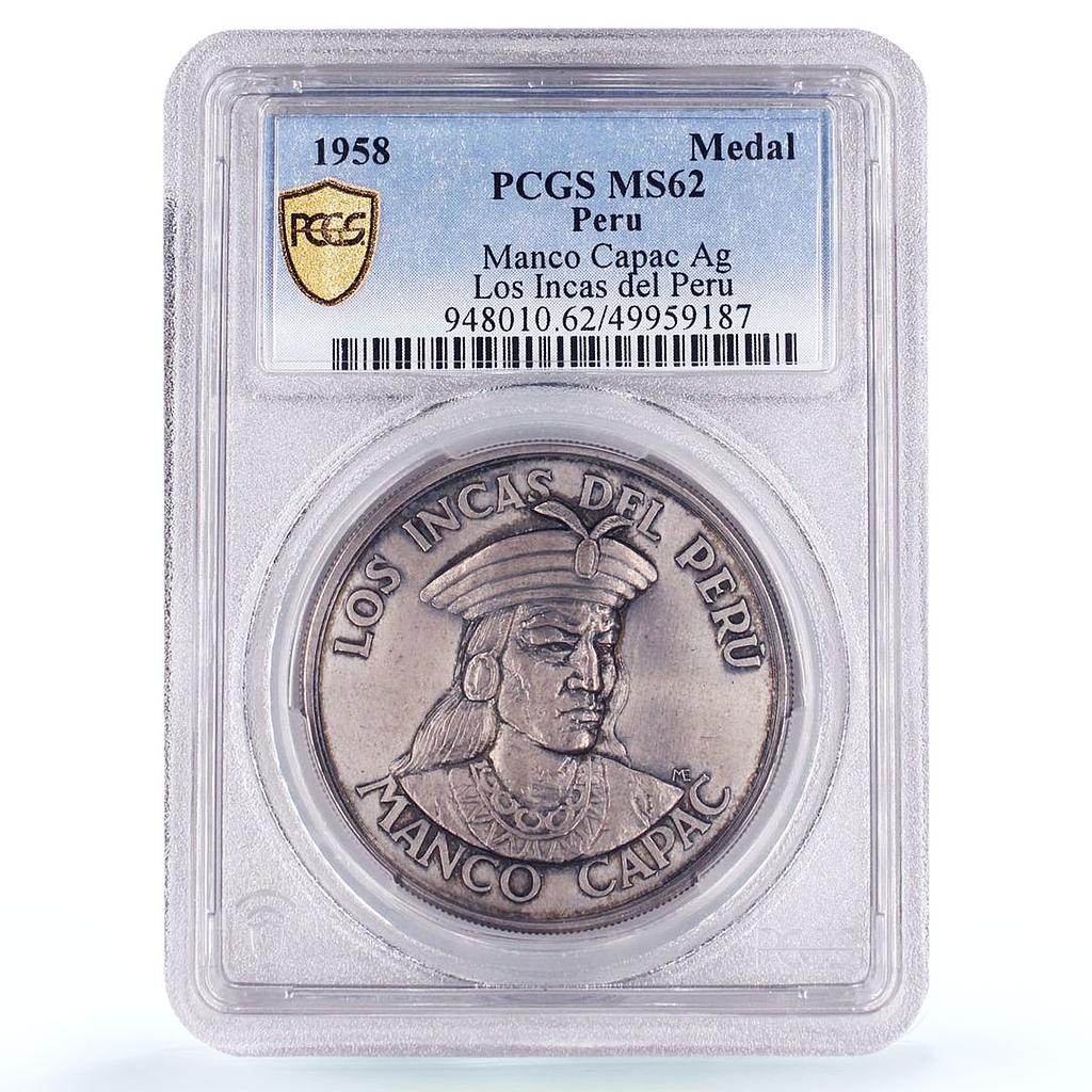 Peru Los Incas Manco Capac Indians Rulers MS62 PCGS silver medal coin 1958