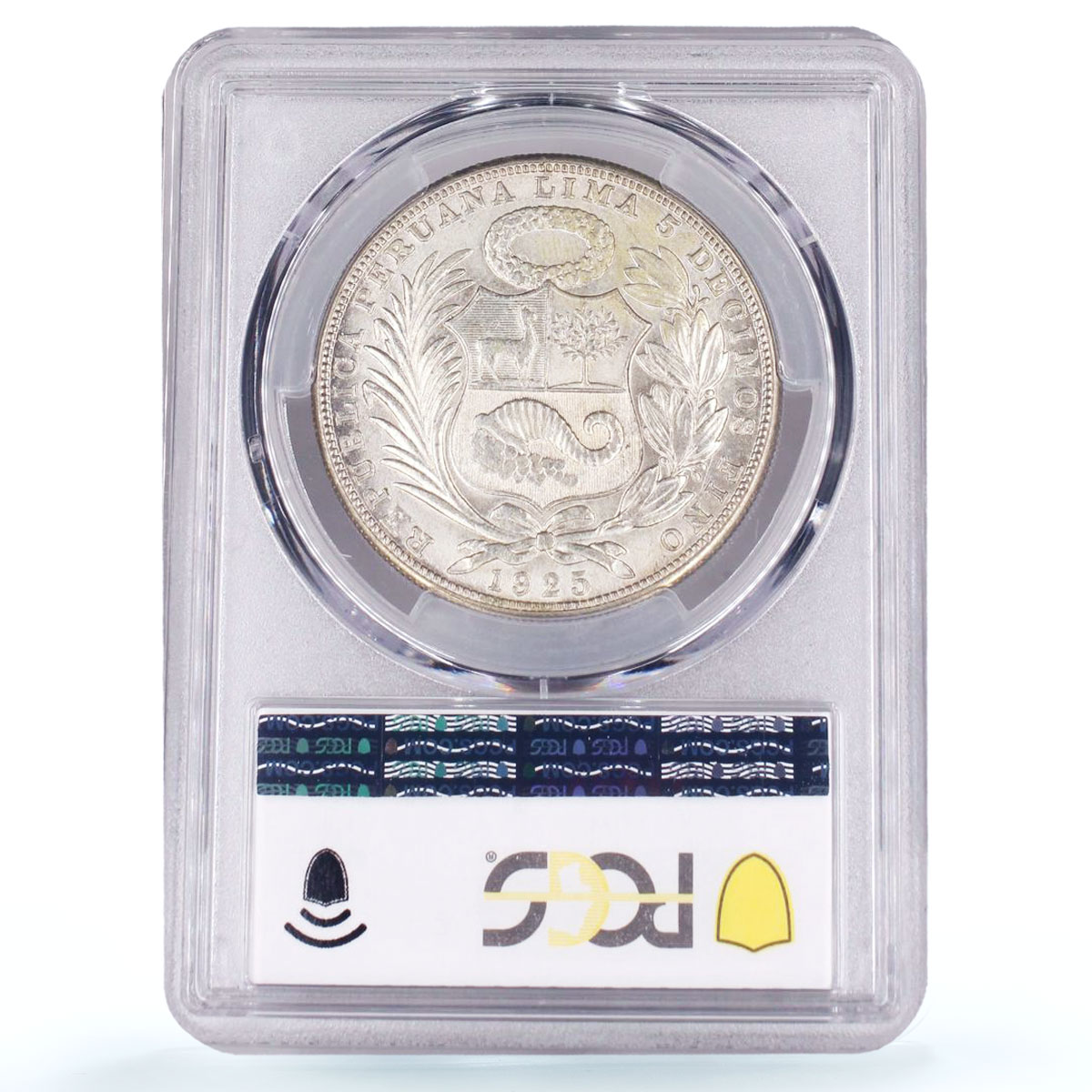 Peru 1 sol Republic Coinage Seated Liberty Small Letters MS63 PCGS coin 1925