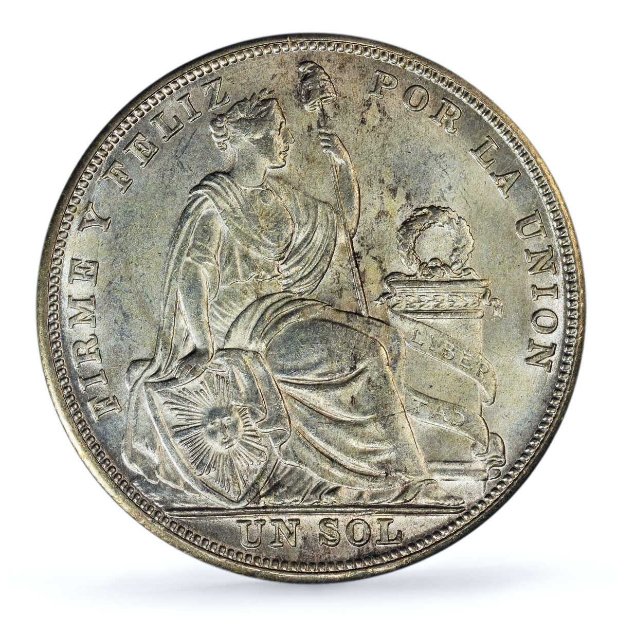Peru 1 sol Republic Coinage Seated Liberty Small Letters MS63 PCGS coin 1925
