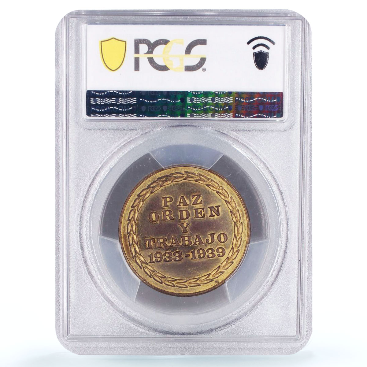 Peru General Oscar Benavides Politics Gilt SP63 PCGS copper medal 1939