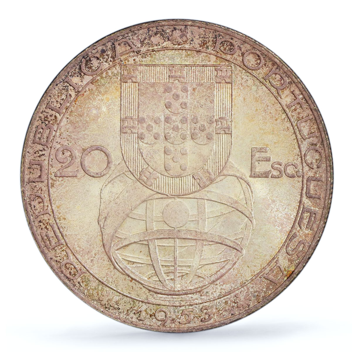 Portugal 20 escudos Financial Renewal Seated Figure MS64 PCGS silver coin 1953