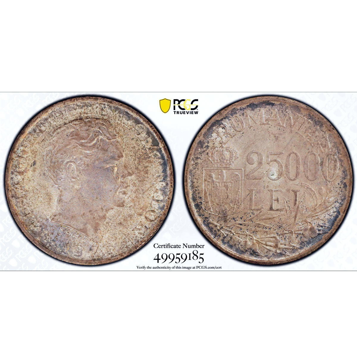 Romania 25000 lei King Mihai Michael I Coinage KM-70 MS63 PCGS silver coin 1946