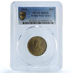 Great Britain West Africa 1 shilling George V KM-12a MS65 PCGS brass coin 1936