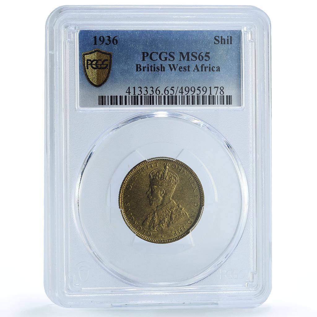 Great Britain West Africa 1 shilling George V KM-12a MS65 PCGS brass coin 1936 Great Britain West Africa 1 shilling George V KM-12a MS65 PCGS brass coin 1936
