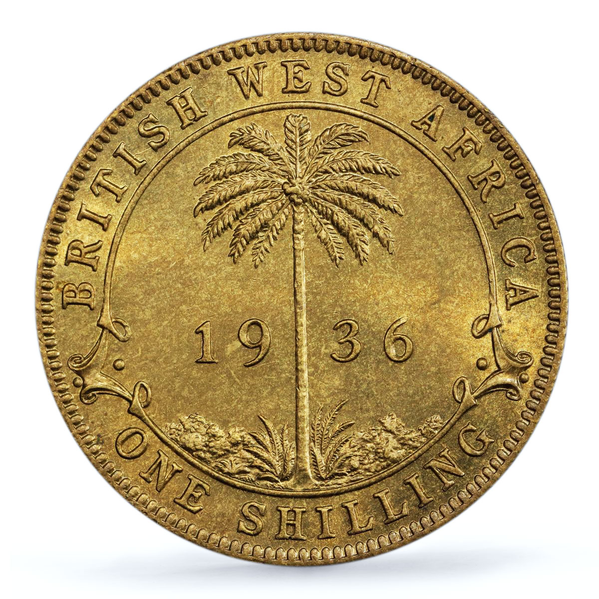 Great Britain West Africa 1 shilling George V KM-12a MS65 PCGS brass coin 1936