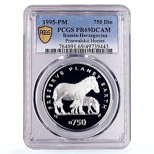 Bosnia Herzegovina 750 dinara Przewalskii Horses PR69 PCGS silver coin 1995