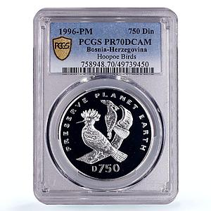 Bosnia Herzegovina 750 dinara Preserve Hoopoe Birds PR70 PCGS silver coin 1996