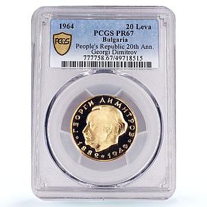 Bulgaria 20 leva Republic 20th Georgi Dimitrov Politics PR67 PCGS gold coin 1964