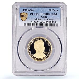 Chile 50 pesos Military Academy Bernardo O'Higgins PR68 PCGS gold coin 1968
