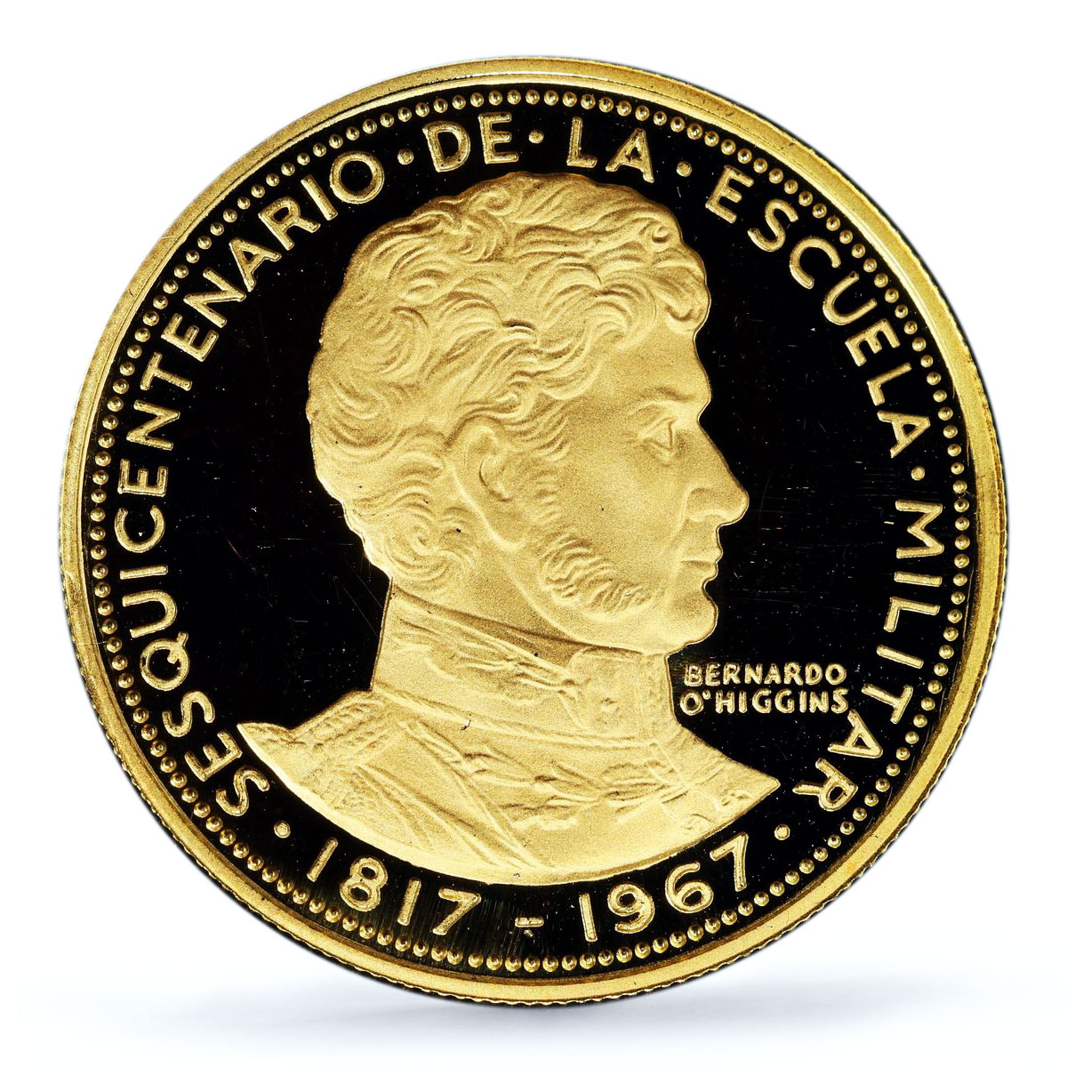 Chile 50 pesos Military Academy Bernardo O'Higgins PR68 PCGS gold coin 1968