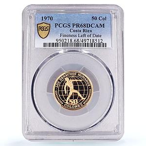 Costa Rica 50 colones Human Rights Conv. Fineness Left PR68 PCGS gold coin 1970