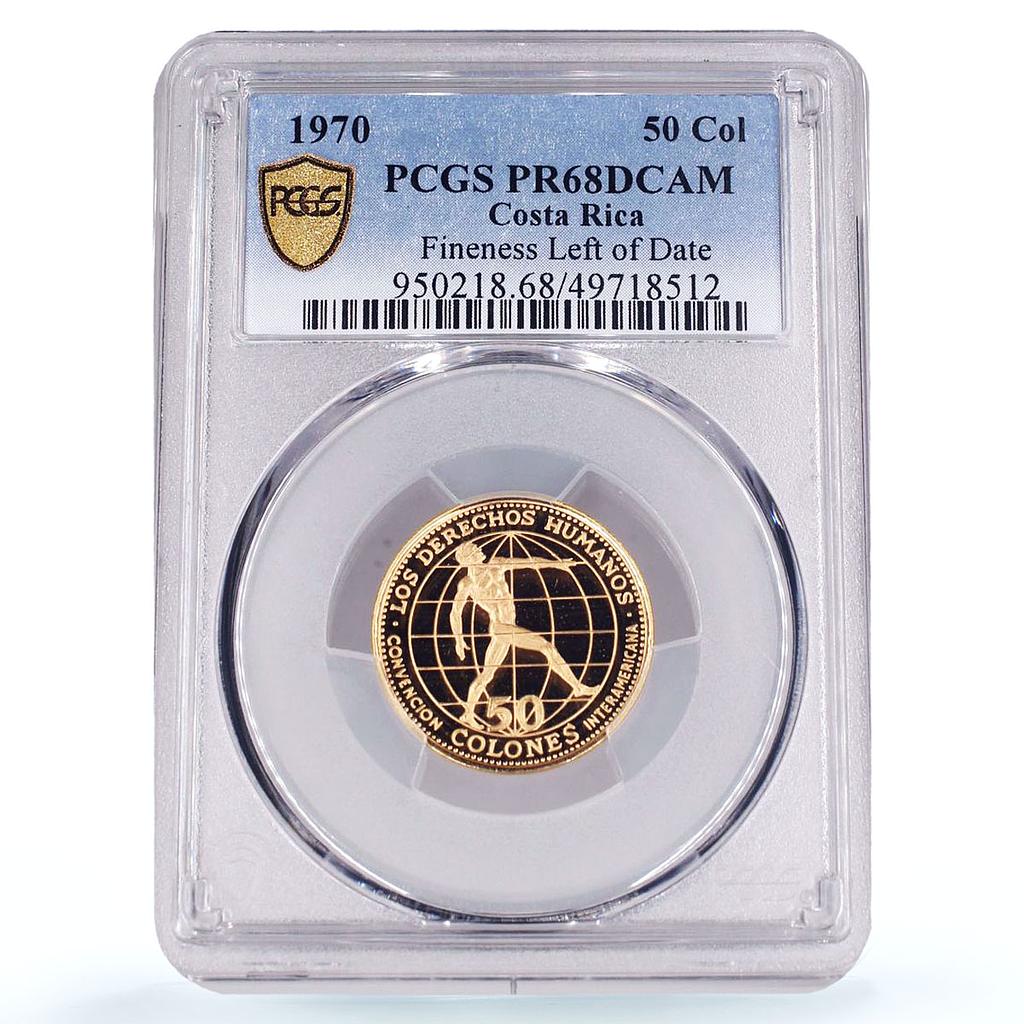 Costa Rica 50 colones Human Rights Conv. Fineness Left PR68 PCGS gold coin 1970