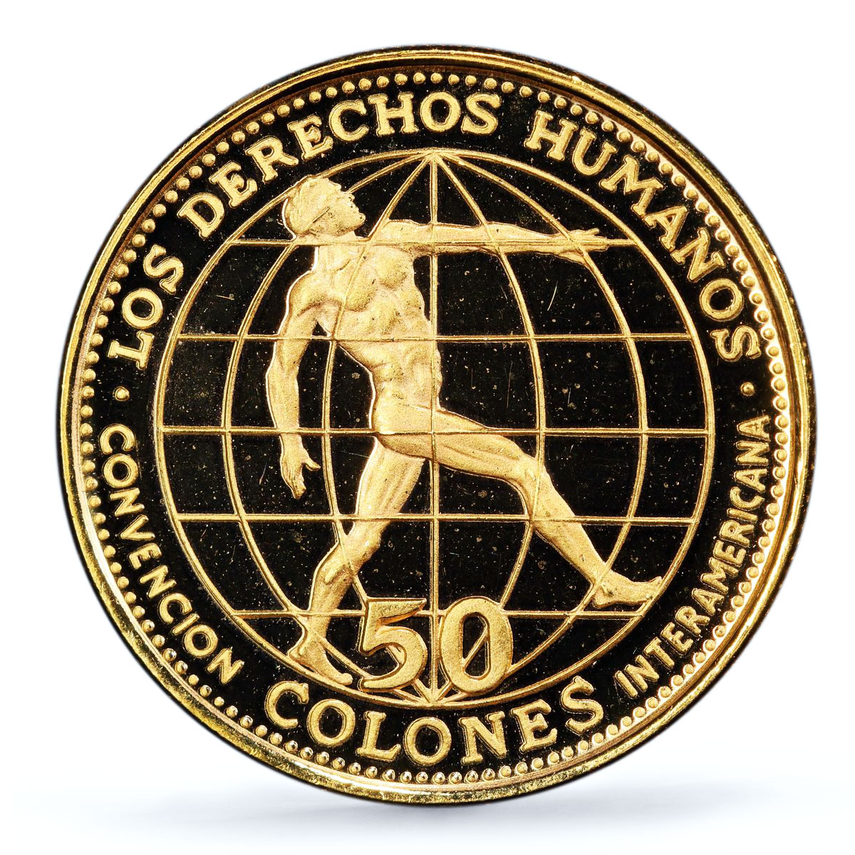 Costa Rica 50 colones Human Rights Conv. Fineness Left PR68 PCGS gold coin 1970